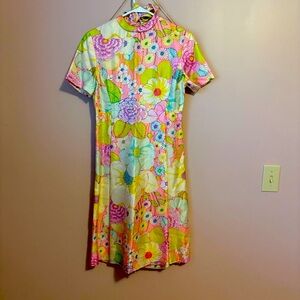 Vintage Handmade Floral Pink and Green Dress